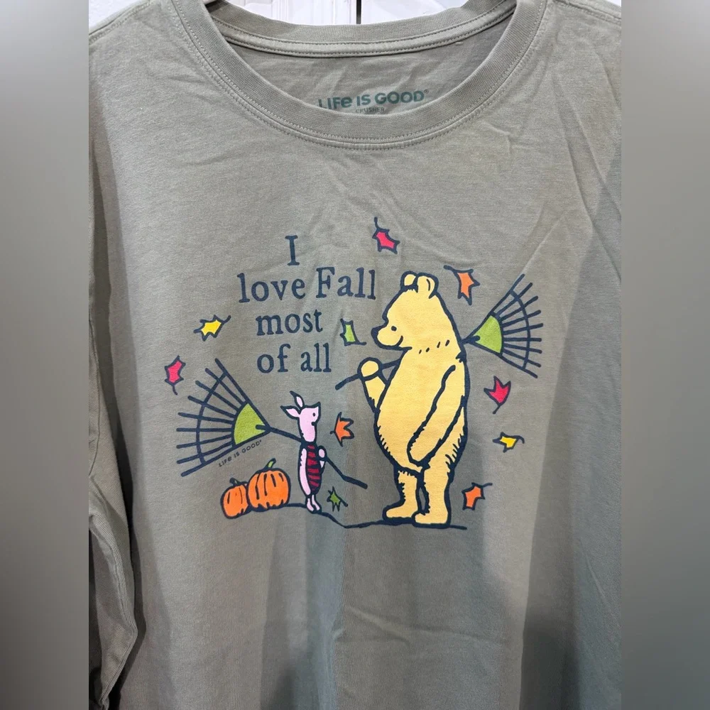 Life Is Good Olive Green Crewneck Tee with Teal Logo - Picture 2 of 3